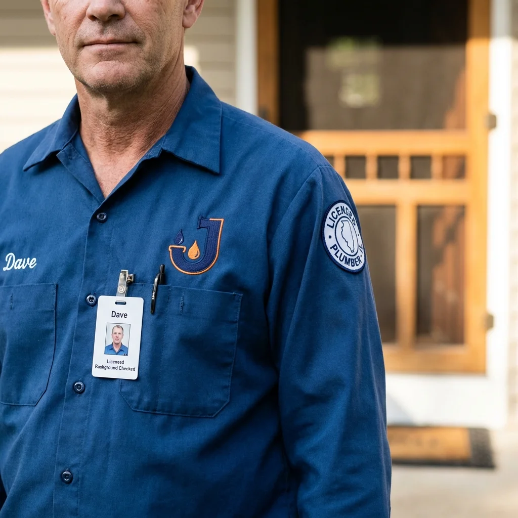 Licensed plumber showing ID badge in Ohkay Owingeh, NM