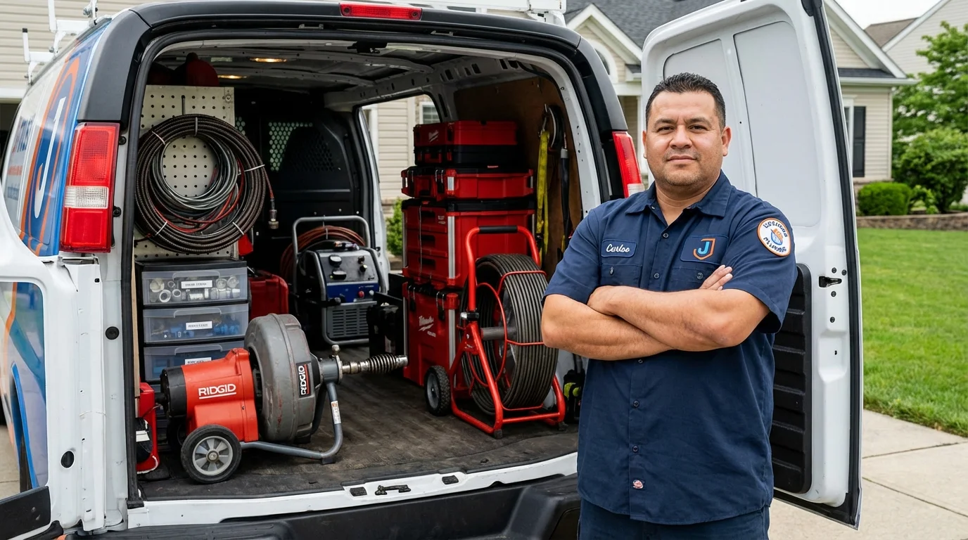 Professional drain cleaning equipment and Johns Plumbing LLC plumber in Ohkay Owingeh