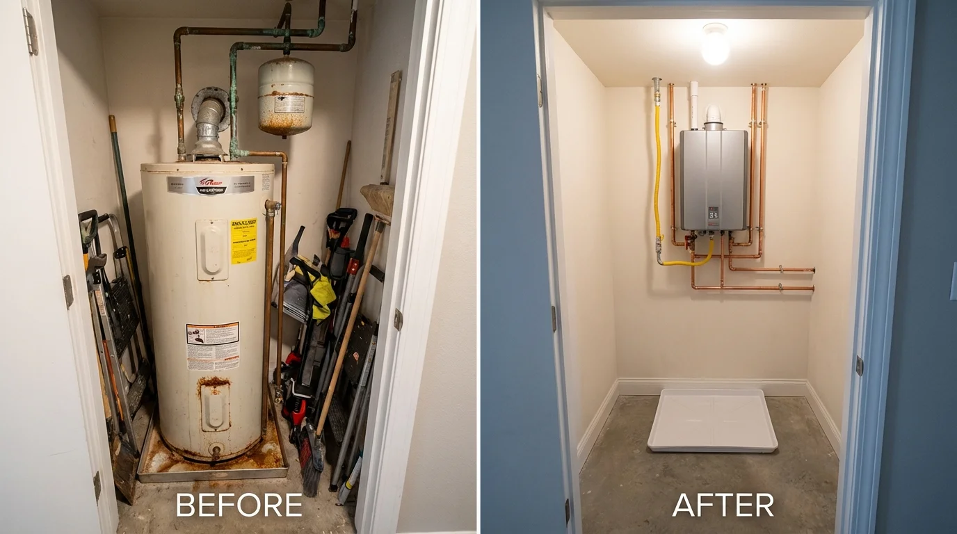 Tank water heater versus wall-mounted tankless unit comparison for Ohkay Owingeh, NM homeowners